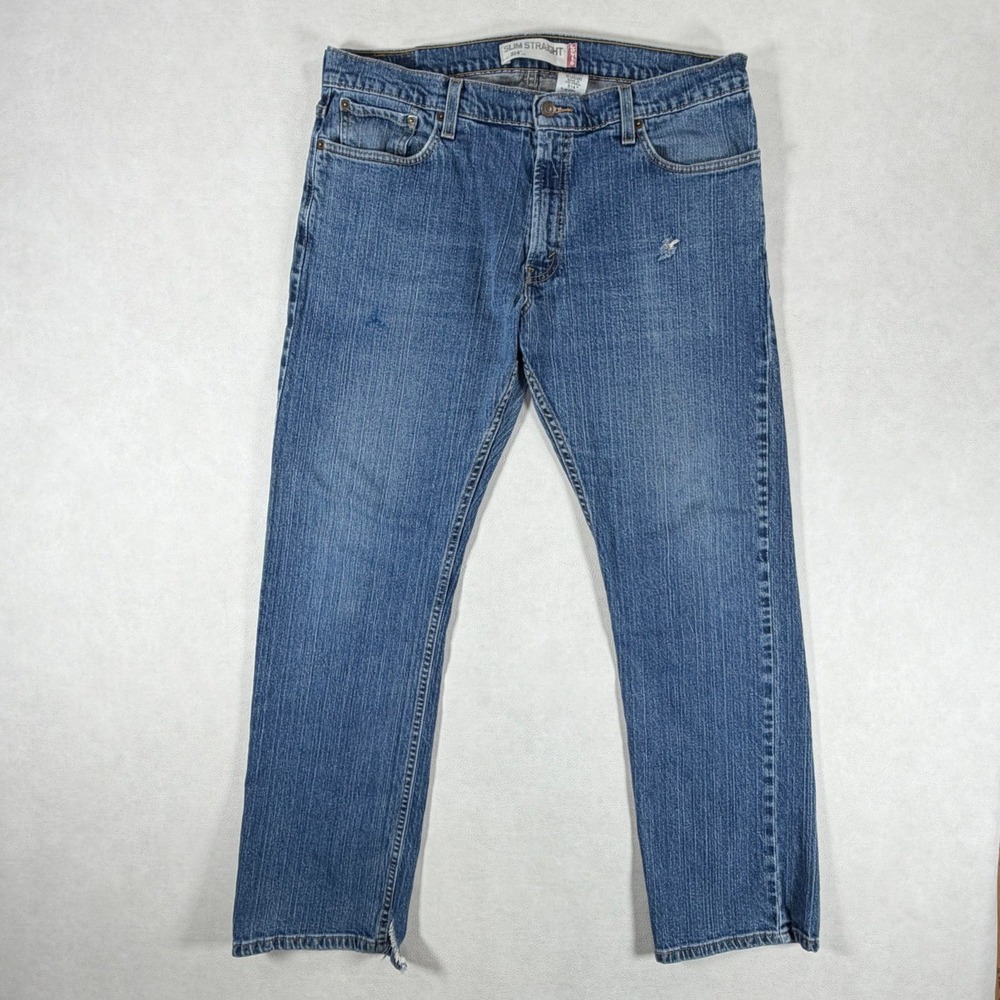 Levis 514 Slim Straight Mens Blue Denim Jeans 36x32 Medium Wash Cotton Y2K Retro